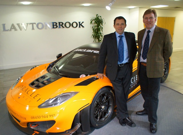 Dream Drive! Lawton Brook managing director Peter Brook (left) and senior client manager, Jeremy Saville with the McLaren MP4-12C GT3 race car Dream Drive! Lawton Brook managing director Peter Brook (left) and senior client manager, Jeremy Saville with the McLaren MP4-12C GT3 race car
