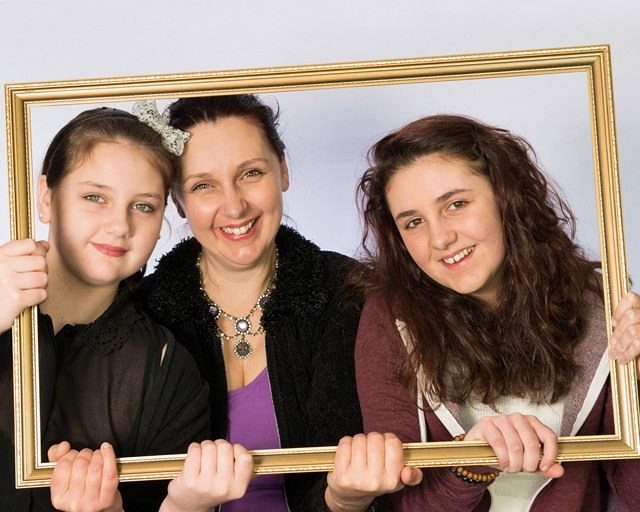 Gill Hewitt; Miranda Hargrave with her daughters Chloe and Jessica