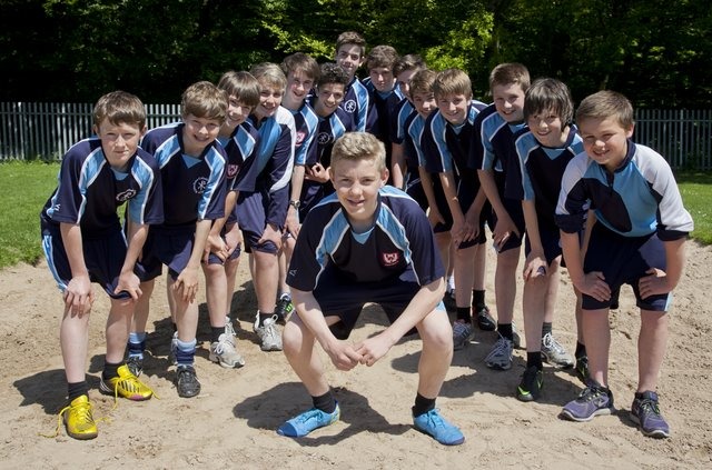 The Under 13s Athletics Team, led by George Widdows, prepare for the A Finals in Hull The Under 13s Athletics Team, led by George Widdows, prepare for the A Finals in Hull