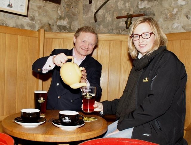 T&R Theakston executive director Simon Theakston and marketing manager Victoria Bramley enjoy a refreshing glass of Theaston’s River’s Answer T&R Theakston executive director Simon Theakston and marketing manager Victoria Bramley enjoy a refreshing glass of Theaston’s River’s Answer
