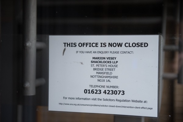 Notice on the door of the offices on Grove Park Court in Harrogate
