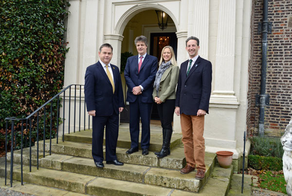 Nigel Adams MP and Lord Hill, the Leader of the House of Lords, with Clare and Mark Oglesby outside of Goldsborough Hall