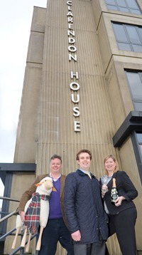 Carter Jonas lettings agent Chris Hartnell pictured at Clarendon House in Harrogate with new tenants Chris Tattersall, of the Wool Room, and Catherine Ward-Brown, of the Food & Wine Place.
