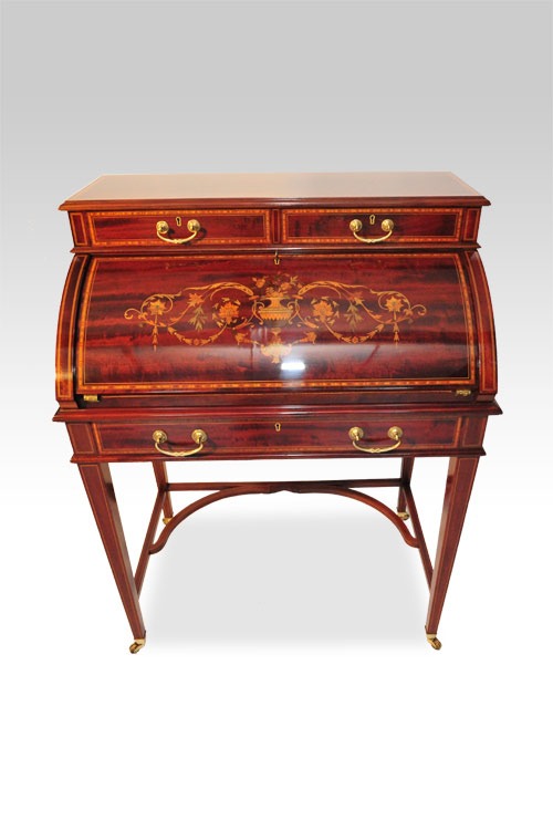 Mark Buckley Antiques will bring along a stunning quality, late Victorian mahogany inlaid, cylinder desk by Maple & Co which will cost £3995 Mark Buckley Antiques will bring along a stunning quality, late Victorian mahogany inlaid, cylinder desk by Maple & Co which will cost £3995