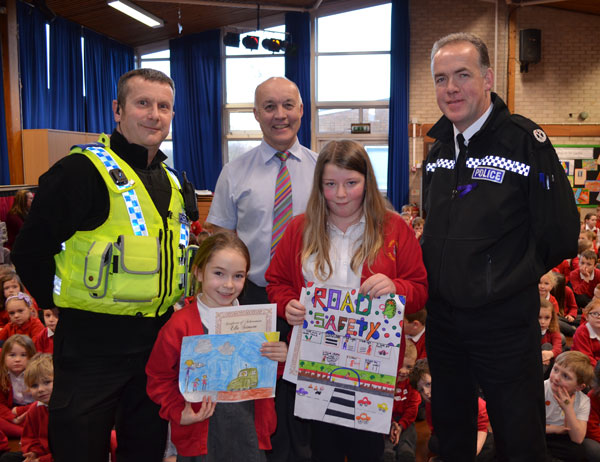 PCSO Nigel Warby, Ella Stimson, Head Teacher Richard Wild, Blaney Wardhaugh and Assistant Chief Constable Paul Kennedy PCSO Nigel Warby, Ella Stimson, Head Teacher Richard Wild, Blaney Wardhaugh and Assistant Chief Constable Paul Kennedy