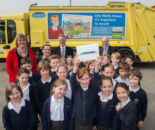 Lilly wins! - with Headteacher, Sarah Bassitt, Teacher Elouise Foster, Cllr Phil Ireland