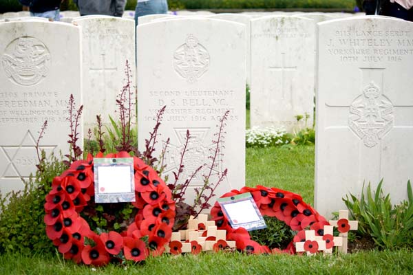 grave of ‘old boy’ of Harrogate Grammar School, Donald Bell, the first professional footballer to have been awarded the VC