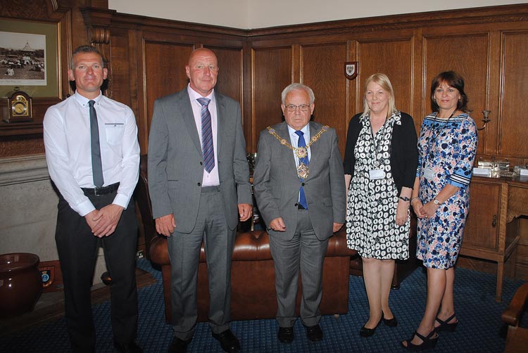 Harrogate Borough Council Employee of the Year & Management Board Discretionary Awards Winners: Left-Right: Jason Turner, Street Cleaner; Nigel Ellerker; Christine Pyatt, Corporate Customer Services Manager; Councillor Jim Clark, the Mayor of the Borough of Harrogate & Susan Gill, Customer Service Advisor.