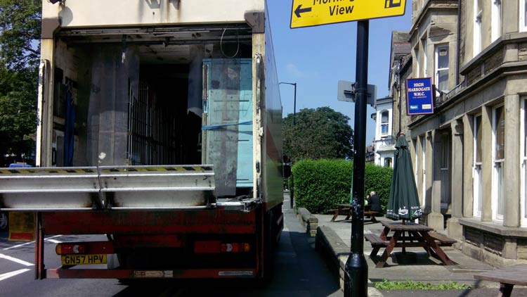 Lorry blocks pavement on the Skipton Road in Harrogate