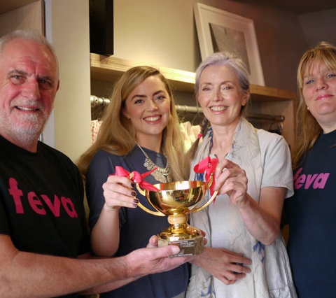In photo Best_Dressed_2014_Giraffe (L to R) Tony Cerexhe (feva chairman), Alexandria Cloud, Elizabeth Collins (Giraffe owner), Sue Holden (feva secretary).