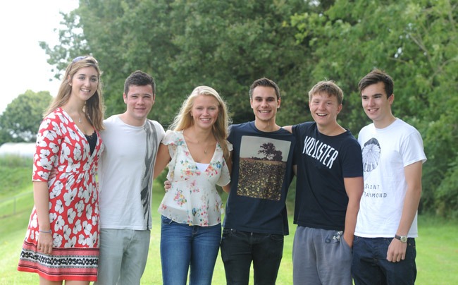 From left to right are students from the Harrogate area: Alicia Walker, Edward Kerr, Anna Poskitt, Max Elgot, Chris Whitehead, Thomas Davidson