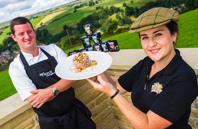 The Fleece Head Chef Mark Parkinson and Bridge Douglas from The Serious Sweet Company show off the Yorkshire-pudding