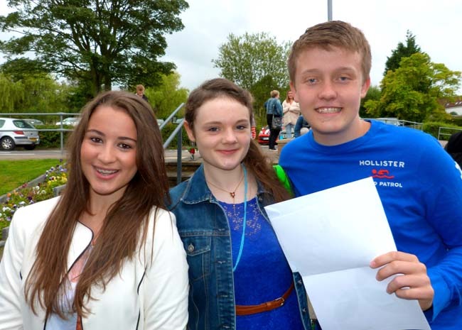 Rossett School high achievers Samantha Lindsay (2A*, 4A), Lauren Dolman (4A*, 2A) and Jake Mills (A*, 3A, 2B) celebrate their results