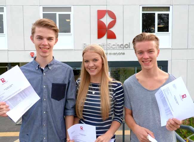 Triplets – Ross, Natasha and James Harrison were all pleased with their grades and will be going on to very different options from September