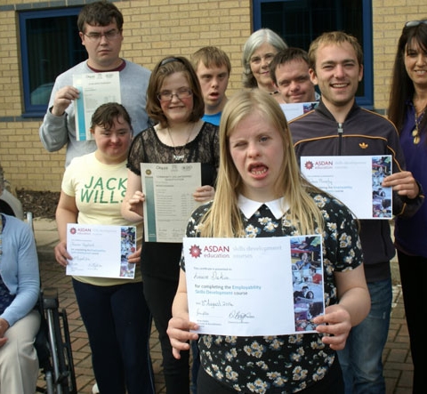 Learning For Employment! Disability Action Yorkshire Trustee Val Davies (back middle) with trainers Moira Christelow (far left) and Denise Baynton (far right) with learners Jessica Shepherd, Imogen Dickinson, Louise Dakin, Josh Murphy, David Kennett, Matt Culshaw and Ian McHugh