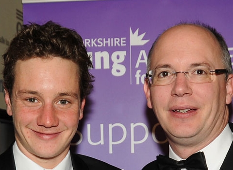 Triathlete Alistair Brownlee has been recognised by the Awards twice for his amazing record in the sport. Here he receives his first Award in 2010 from Shaun Harvey