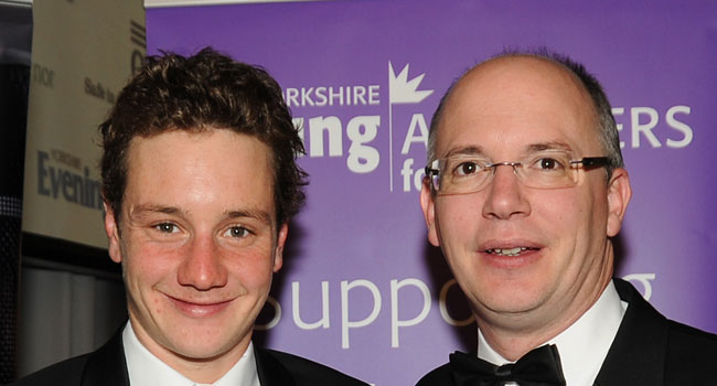 Triathlete Alistair Brownlee has been recognised by the Awards twice for his amazing record in the sport. Here he receives his first Award in 2010 from Shaun Harvey