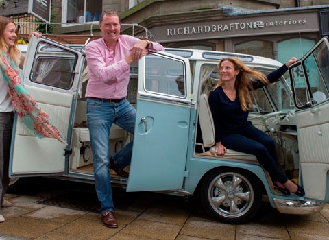 Richard Grafton Interiors designer Kim Robb with Richard Grafton, Susanne Guthrie and campervan van Roxy