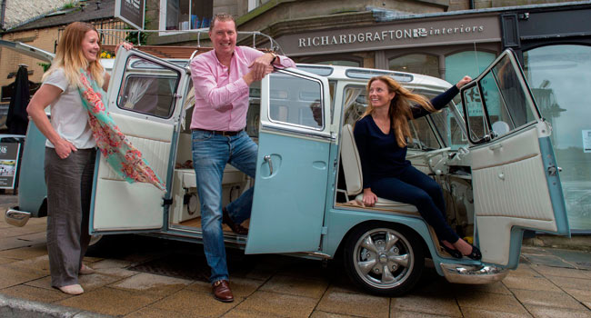 Richard Grafton Interiors designer Kim Robb with Richard Grafton, Susanne Guthrie and campervan van Roxy