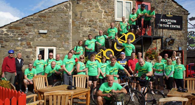 This Year’s Riders In The Lower Dales Charity Cycle At Theakston’s Black Bull In Paradise. Picture foreground are, from left, Kris Stephenson, T&R Theakston ltd relationship manager Barry Stephenson and Chris Wade