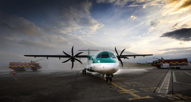 LBA provides a ‘Water Arch’ welcome for the first Aer Lingus arrival from Dublin