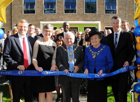 (from left to right): The Smithers Group CEO, Michael Hochschwender; Smithers Viscient Vice President, Susan Shepherd; the Right Honourable Mayor and Mayoress of the Borough of Harrogate and MD of Smithers Viscient EU, David Phillips.
