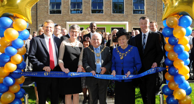 (from left to right): The Smithers Group CEO, Michael Hochschwender; Smithers Viscient Vice President, Susan Shepherd; the Right Honourable Mayor and Mayoress of the Borough of Harrogate and MD of Smithers Viscient EU, David Phillips.