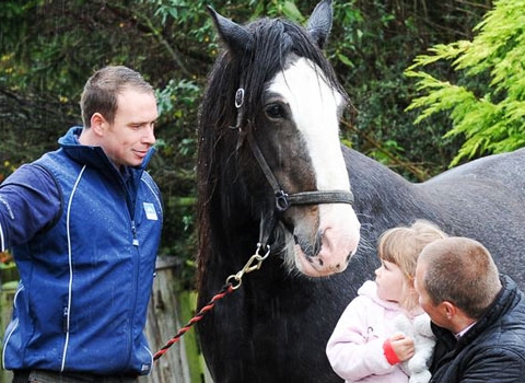 Adele Zebrauskaite and her father Darius with expert farrier Jason Gajczak who is getting ready for the World Team Championship farriery competition which will take place at Countryside Live