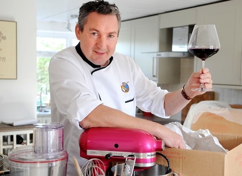 The French Chef at Home Yves Quemerais unpacks his kitchenware ready to welcome diners into his country kitchen near Harrogate