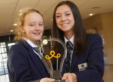 L-R Hannah Talbot and Kaitlyn Miller with their trophy for the enterprise challenge