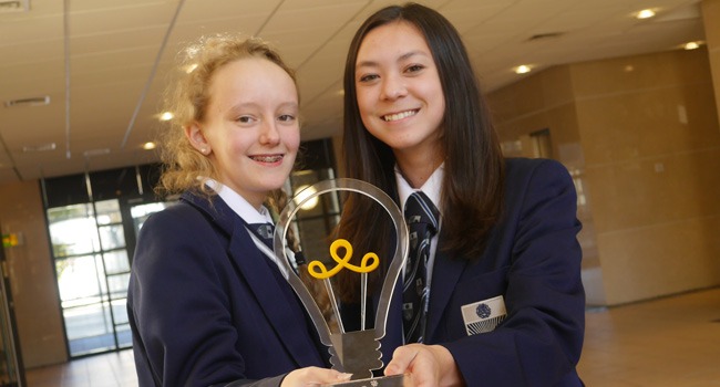 L-R Hannah Talbot and Kaitlyn Miller with their trophy for the enterprise challenge