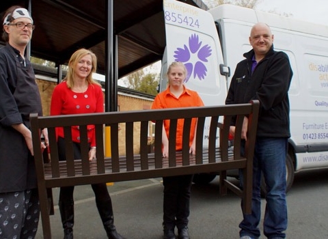 In Work! Disability Action Yorkshire trainees Louise Dakin (second right) and Alastair Williams (far right) with Caterplus head chef David Preston and Disability Action Yorkshire deputy chief executive Ange Brockett