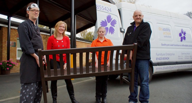 In Work! Disability Action Yorkshire trainees Louise Dakin (second right) and Alastair Williams (far right) with Caterplus head chef David Preston and Disability Action Yorkshire deputy chief executive Ange Brockett