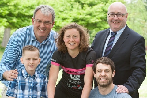 Launching the 2015 Yorkshire Young Achievers Awards are, back row from left, ITV Calendar presenter Duncan Wood, triathlete Suzie Richards and Chairman of the Awards, Peter McCormick OBE, with 2014 Youngster of the Year Harry Phillips and Emmerdale star Kelvin Fletcher