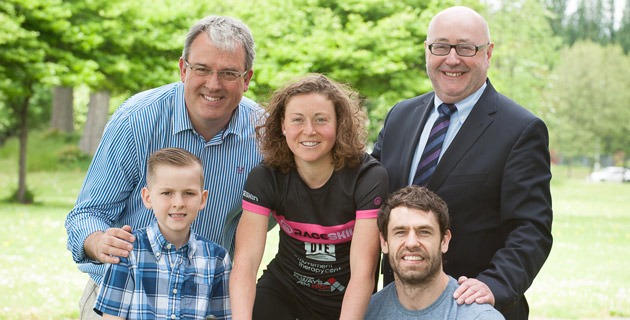 Launching the 2015 Yorkshire Young Achievers Awards are, back row from left, ITV Calendar presenter Duncan Wood, triathlete Suzie Richards and Chairman of the Awards, Peter McCormick OBE, with 2014 Youngster of the Year Harry Phillips and Emmerdale star Kelvin Fletcher