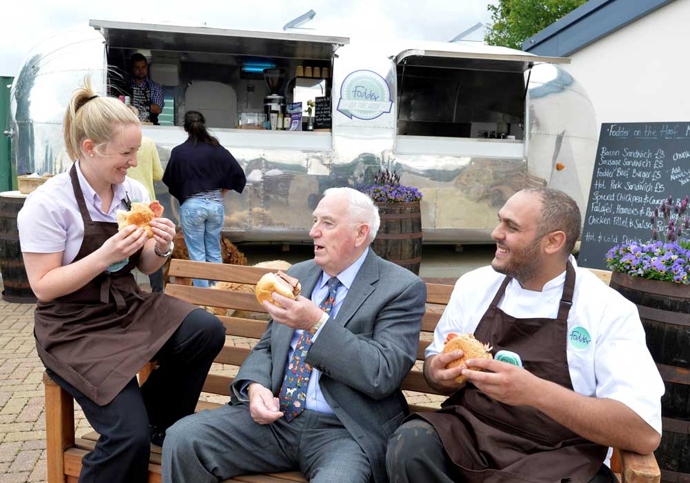 Emma Lund, Café Manager, Raymond Twiddle, Chairman of Yorkshire Event Centre Ltd and Mehdi Boukemach, Head Chef in front of the 1960’s Airstream