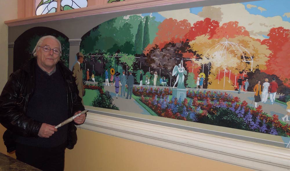 Royal Hall Rose Garden - Caption: Yorkshire artist David Venables puts final touches to Royal Hall mural