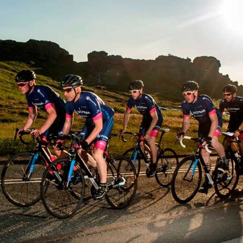RTS team 1, 2 & 3 pictures show: The Ultra6 team on its world record breaking cycle ride on Mount Ventoux