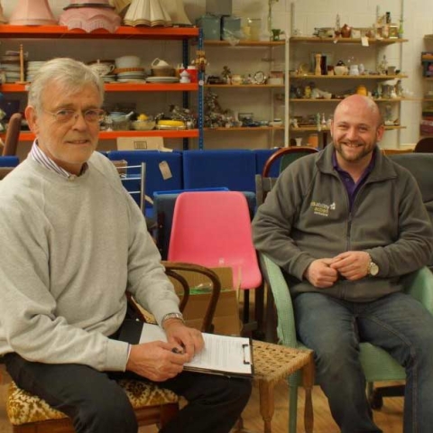 Set To Impress! TV & Film Prop Buyer, Bert Mackay, (right) with Disability Action Yorkshire warehouse supervisor, Colin Mills