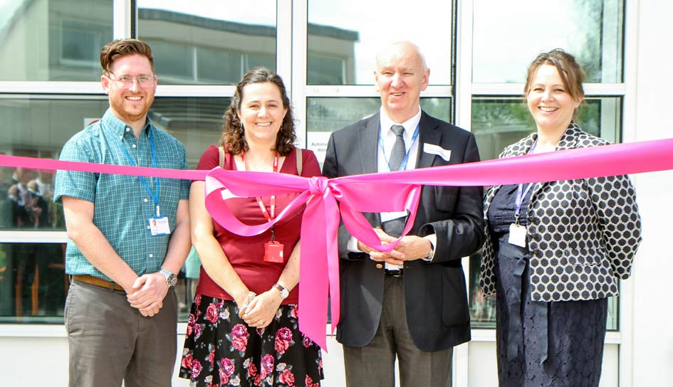 Launching The Starting Point, the new autism educational centre at Henshaws College yesterday, are, from left, Henshaws Development Officer Paul Astick, parent Barbara Grant, Henshaws Education Committee chairman Frank McFarlane, and Principal Angela North.