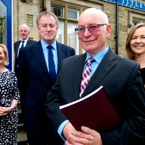 Barber Titleys and LCF Law merge - Back left to right Tim Axe and Tim Mellors from Barber Titleys, centre left to right Judith Long from Barber Titleys and Simon Stell from LCF Law, front left to right Richard Davis from Barber Titleys and Susan Clark from LCF Law