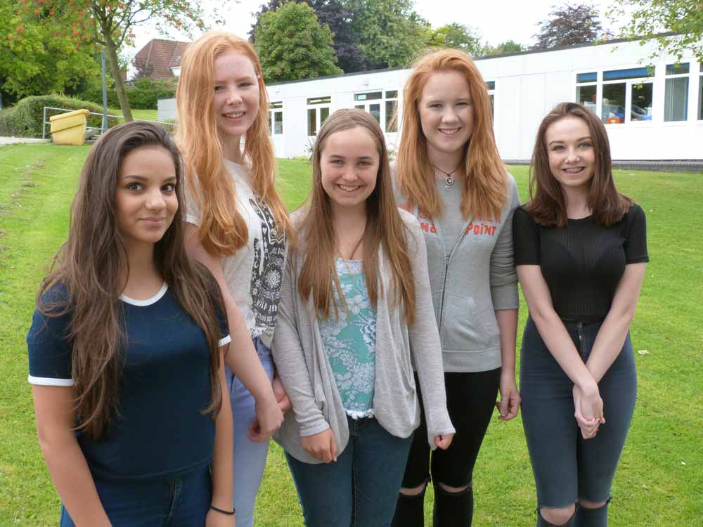 Rossett School students Valeria Sergeeva, Lucy Oliver, Anna Ross, Georgie Cooke and Chloe Pearson all got the grades they needed to allow them to study their chosen subjects at A level