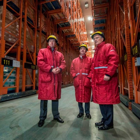 Andrew Baldwin, managing director of the cold storage division; Marcus Boardall, deputy chief executive and Andrew Jones MP