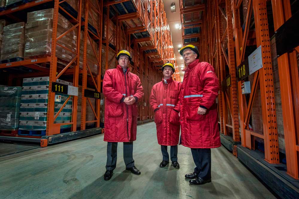 Andrew Baldwin, managing director of the cold storage division; Marcus Boardall, deputy chief executive and Andrew Jones MP