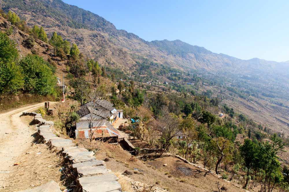 Looking across from Sirubari towards Panchamul School, Panchamul Valley, Nepal