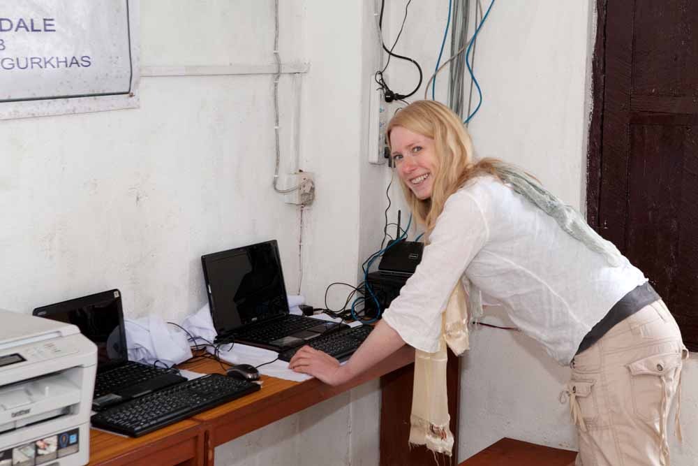 Rotarian and team photographer, Charlotte Gale, performs a technical audit on the IT suite at Shree Daraun HSS. This suite had been installed on a previous trip