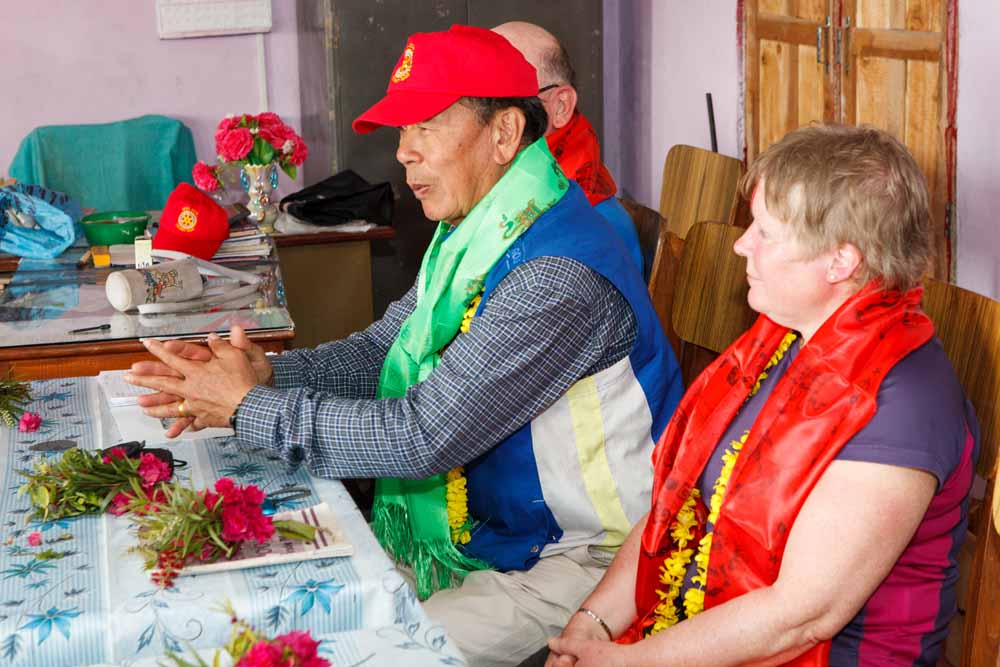 Rotarians Barry Pollard, Major Lil Gurung MBE and Gill Poole (Education Expert and Consultant) carry out an educational audit at Shree Janahit High School