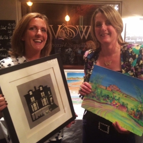 Jo Straker, W&V co owner, left, with Anita Bowerman at the launch of the restaurant's exhibition