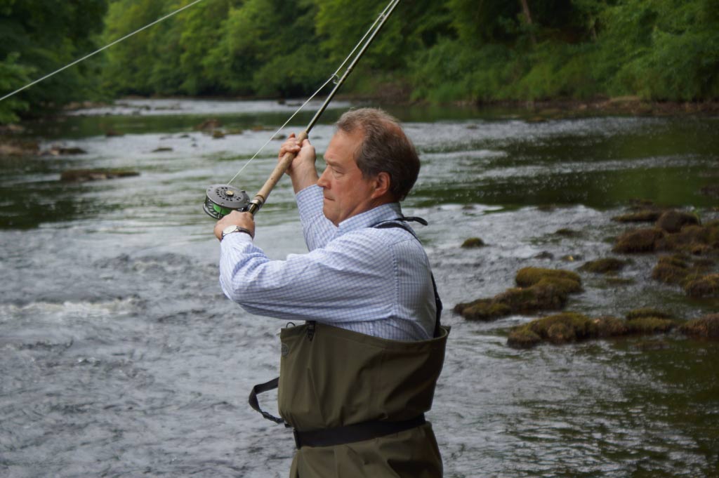 Salmon Fisher! Ure Salmon Trust director Oliver Leatham fishes for salmon on the River Ure