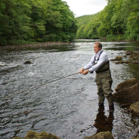 Salmon Fisher! Ure Salmon Trust director Oliver Leatham fishes for salmon on the River Ure
